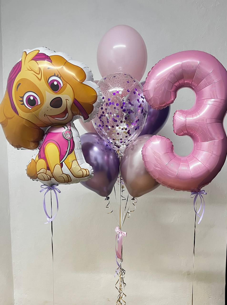 Фольгована "8" + фольгована "Цуценя" + сет з 5 шариків